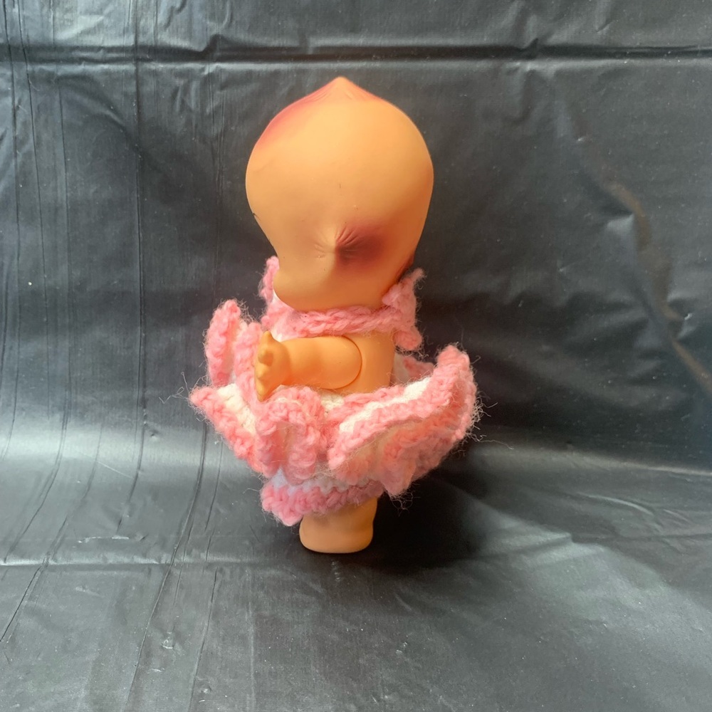 Kewpie Doll Rubber with Crochet knit Dress Pink and White Collectible Vintage - Picture 3 of 9